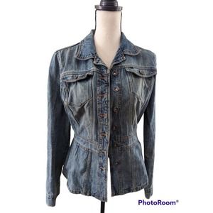 DKNY Fitted Denim Jacket, Pockets, Antique Silver Buttons, Medium